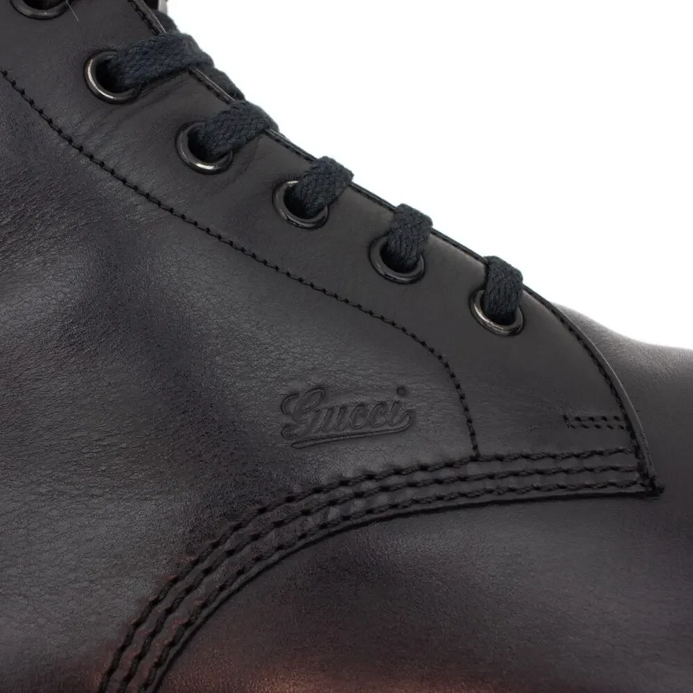 GUCCI Tom Ford Era Men's Leather Side-zip Combat Boot Black EU43.5/US10.5